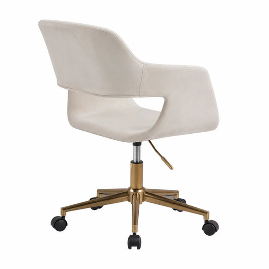 Bürostuhl mit Drehfunktion Samtstoff Metallbasis Beige
