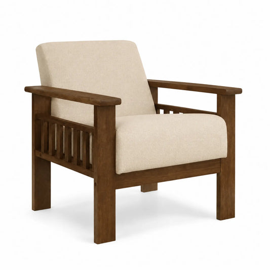 Sessel aus Holz und Stoff Beige