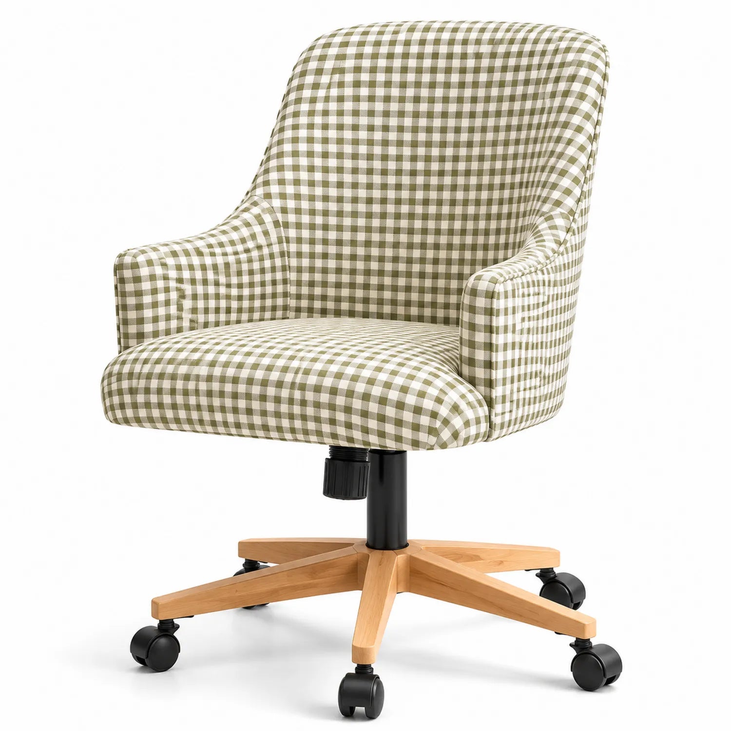 Bürostuhl Polyester Grün Kariert Verstellbar Holzfuß