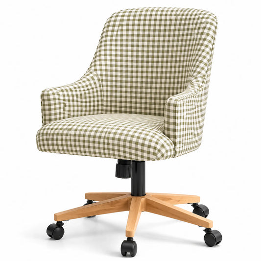 Bürostuhl Polyester Grün Kariert Verstellbar Holzfuß