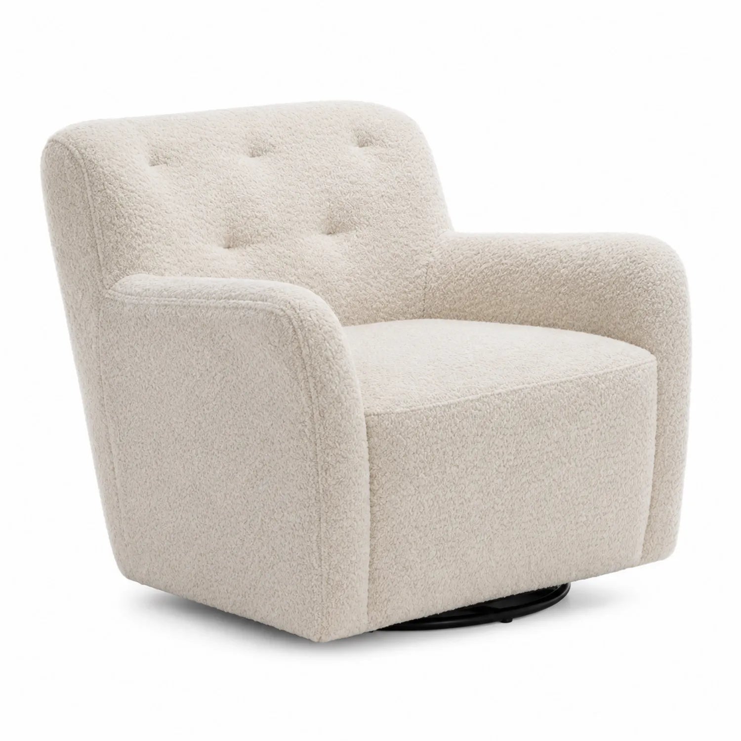 Drehstuhl aus Bouclé-Stoff in Creme