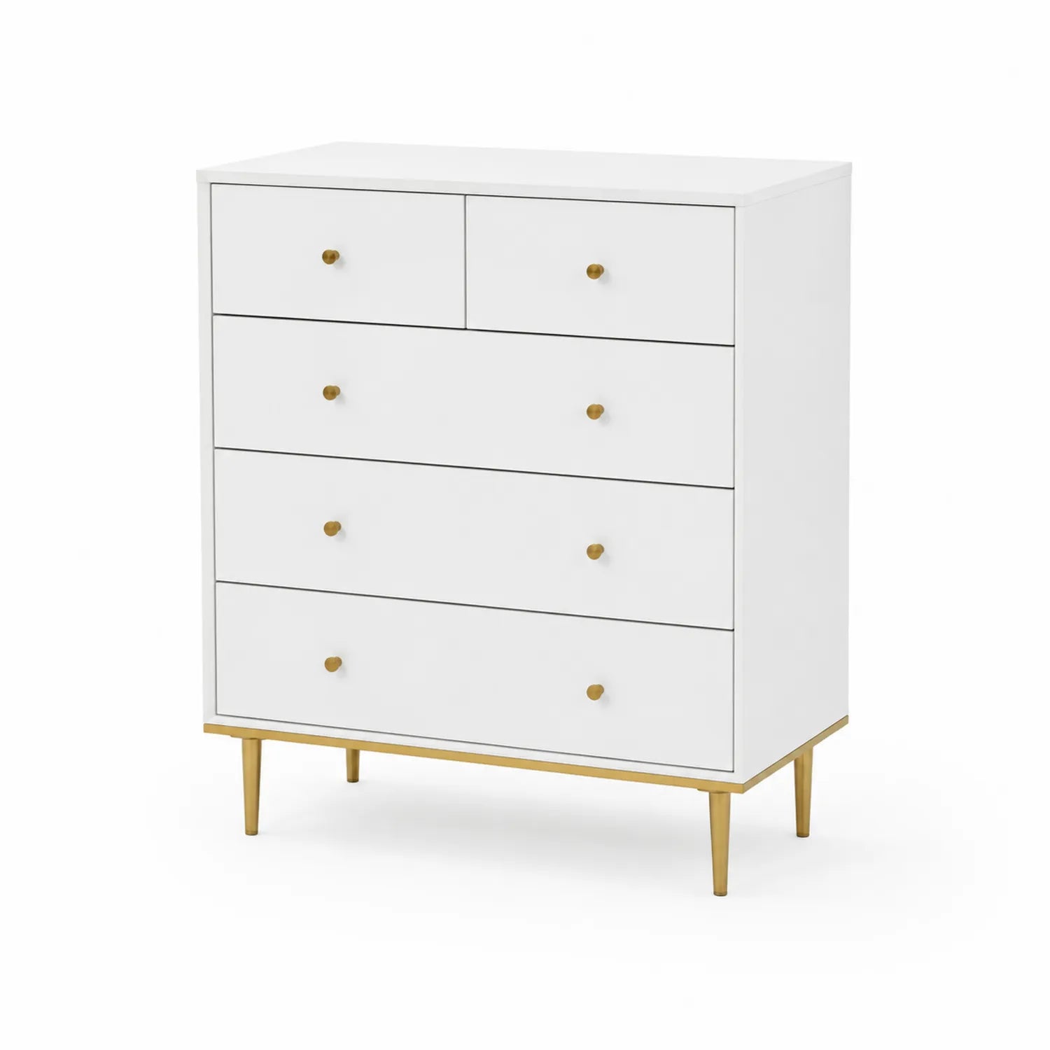 Weiße Kommode mit 5 Schubladen aus MDF und Metall