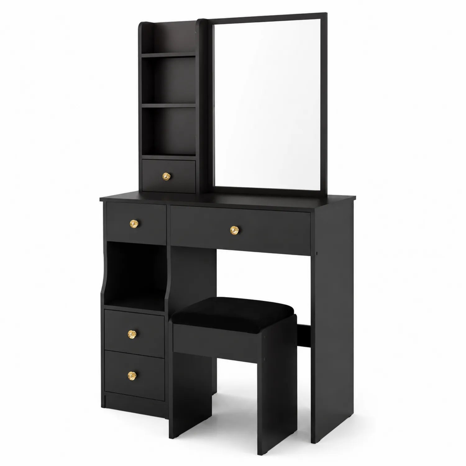Schminktisch mit Spiegel und Hocker Schwarz Holz