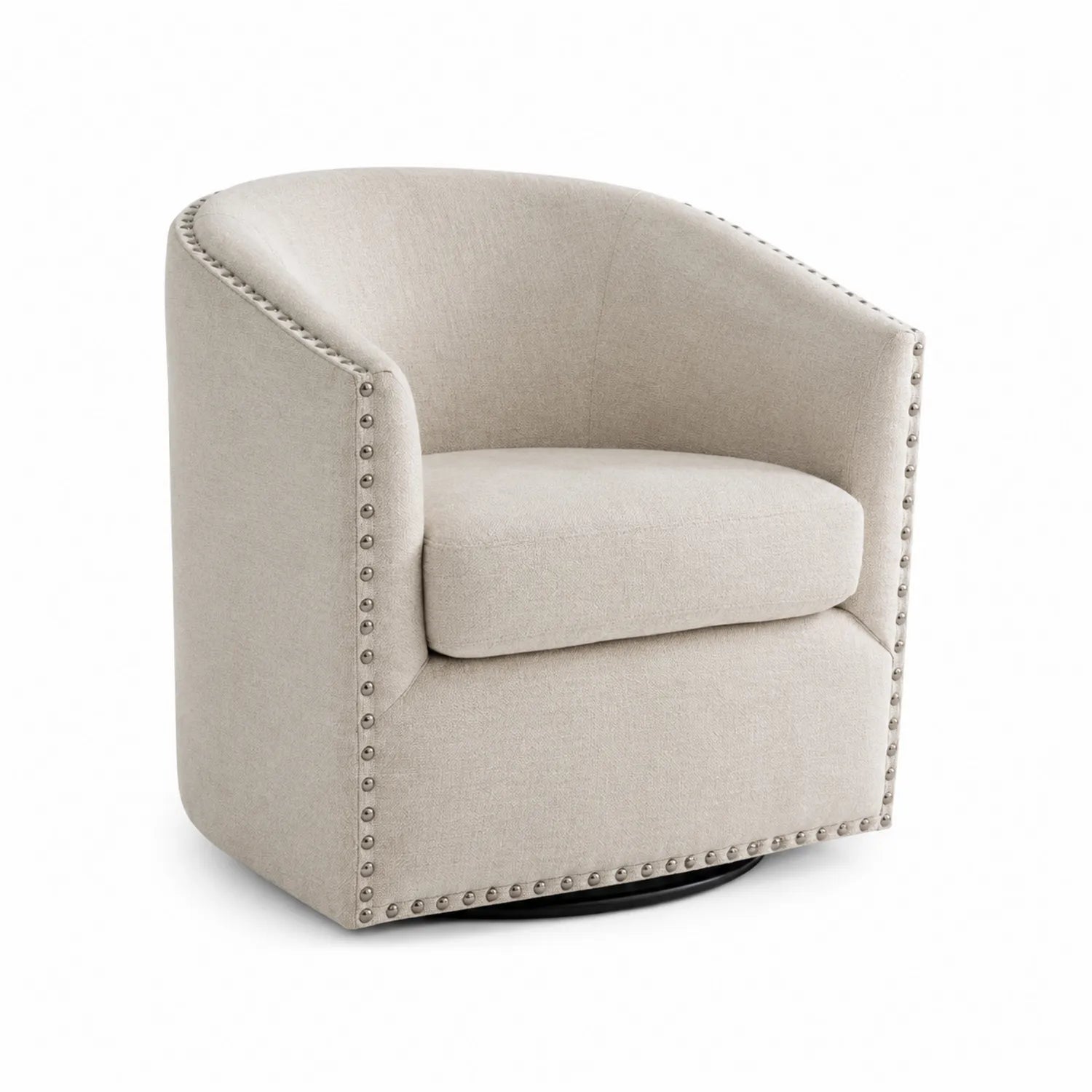 Leinen Drehsessel mit Metallnieten Beige