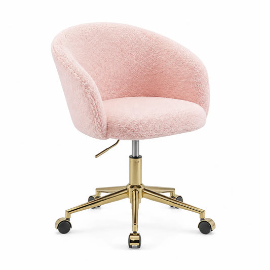 Bürostuhl mit Schaffell-Optik, Rosa, Höhenverstellbar, Metallrahmen